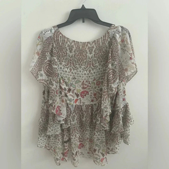 Matilda Jane Blouse L Boho Floral Ruffle Peasant Festival Flowy Short Sleeve - Picture 3 of 5
